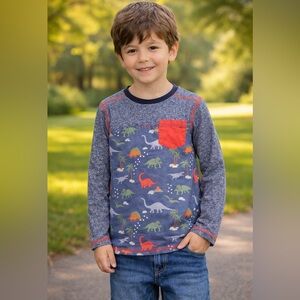 PX Kids Boys Dinosaur Long Sleeve Pocket Tee